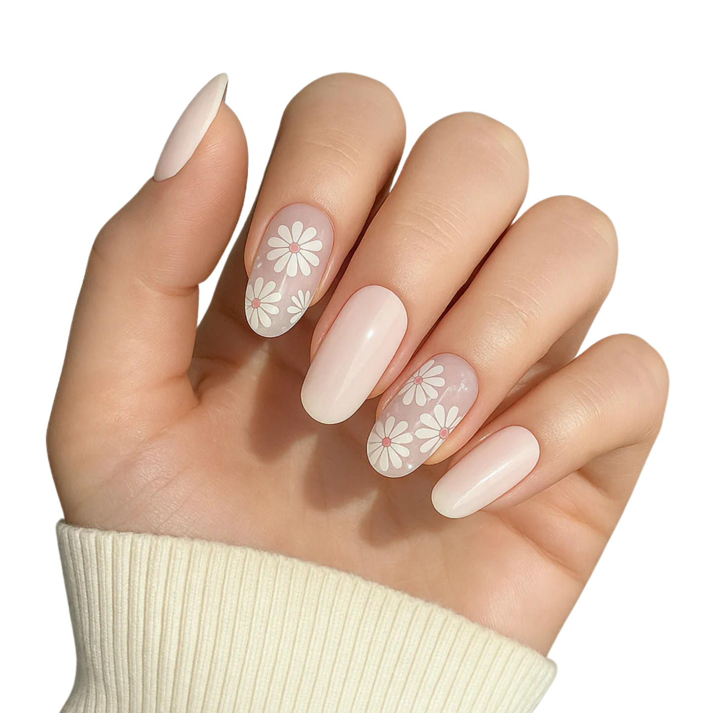 Uñas Gel Semi curado Manicure - Rosadas con Margaritas Blancas