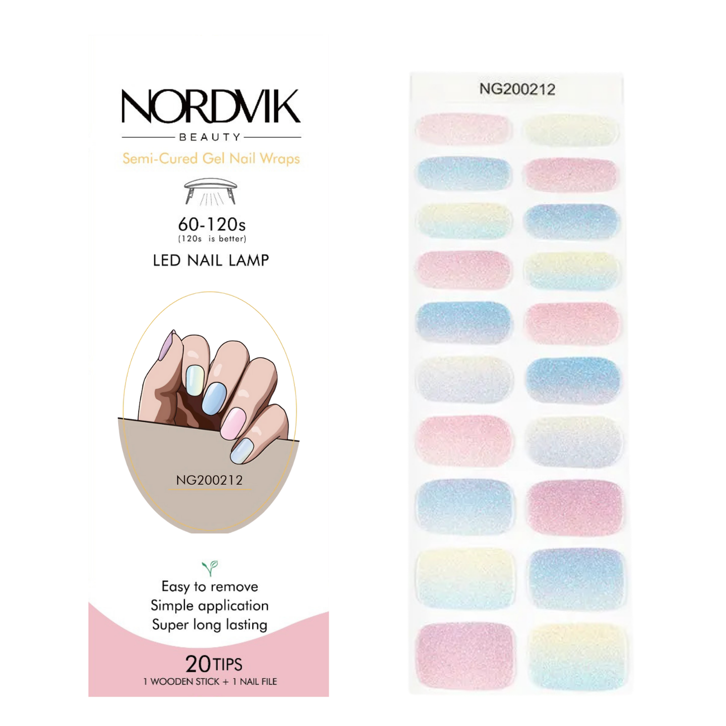 Uñas Gel Semi curado Manicure - Arcoíris Suave pastel