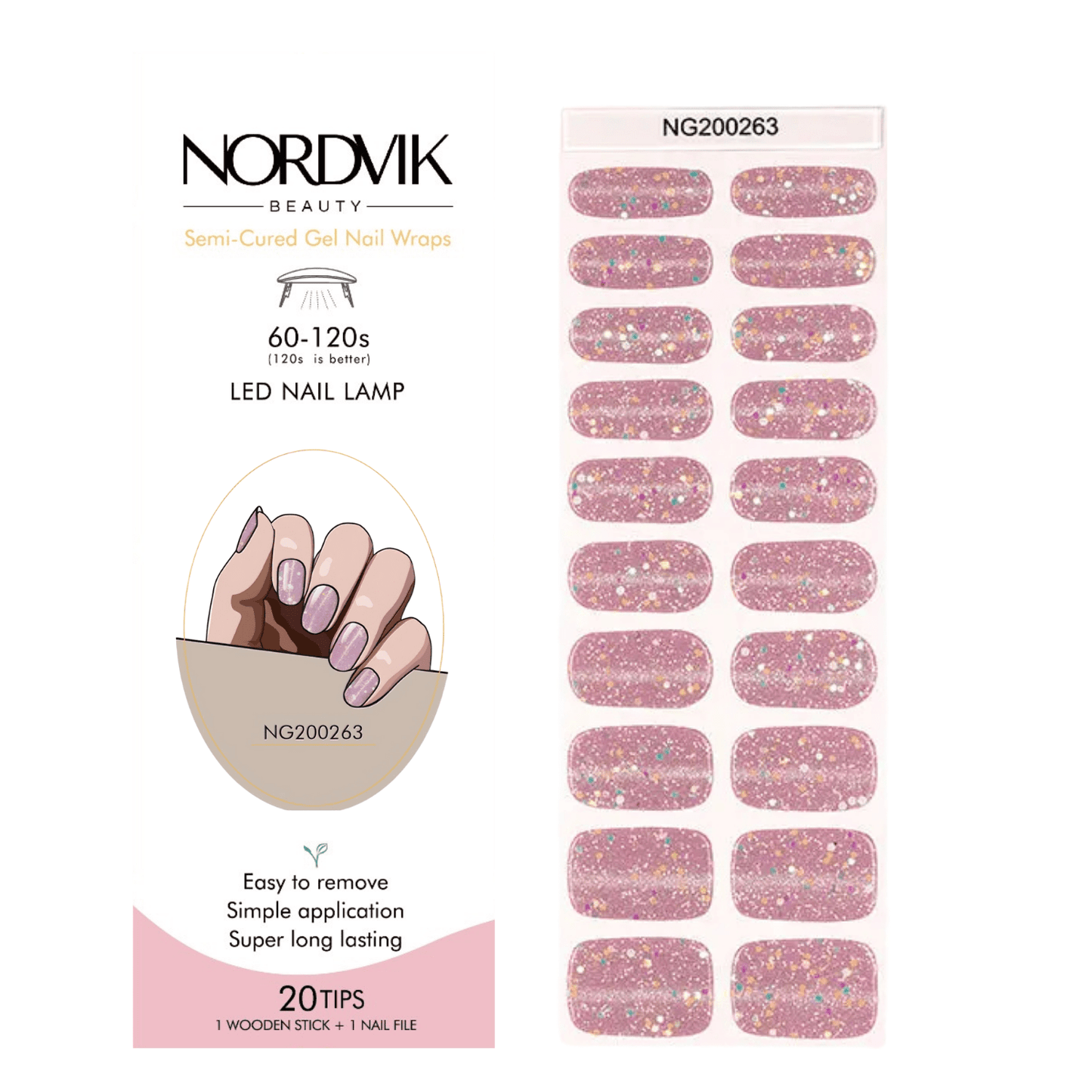 Uñas Gel Semi curado Manicure - Rosado con Escarcha que brilla en la oscuridad - Nordvik London
