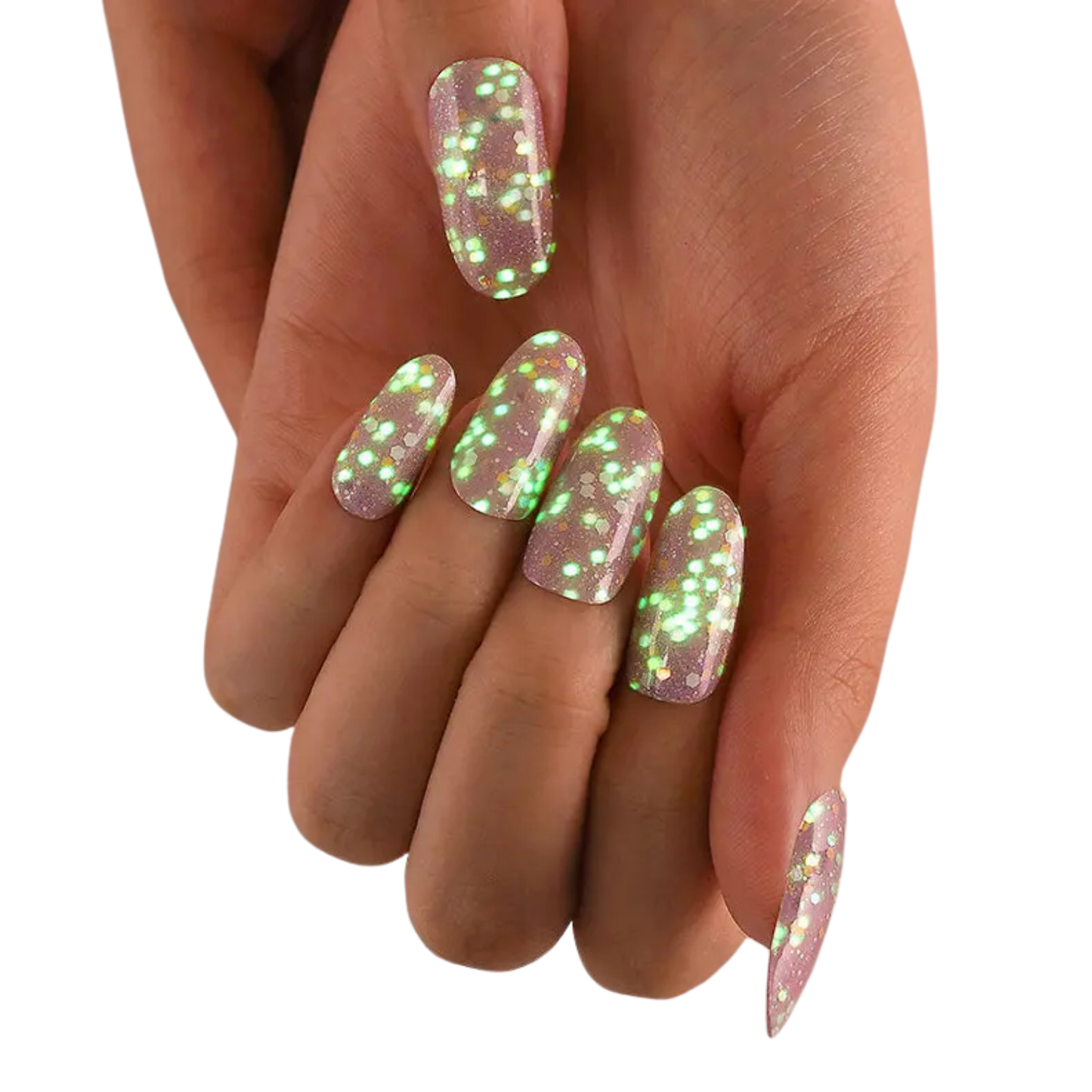 Uñas Gel Semi curado Manicure - Rosado con Escarcha que brilla en la oscuridad