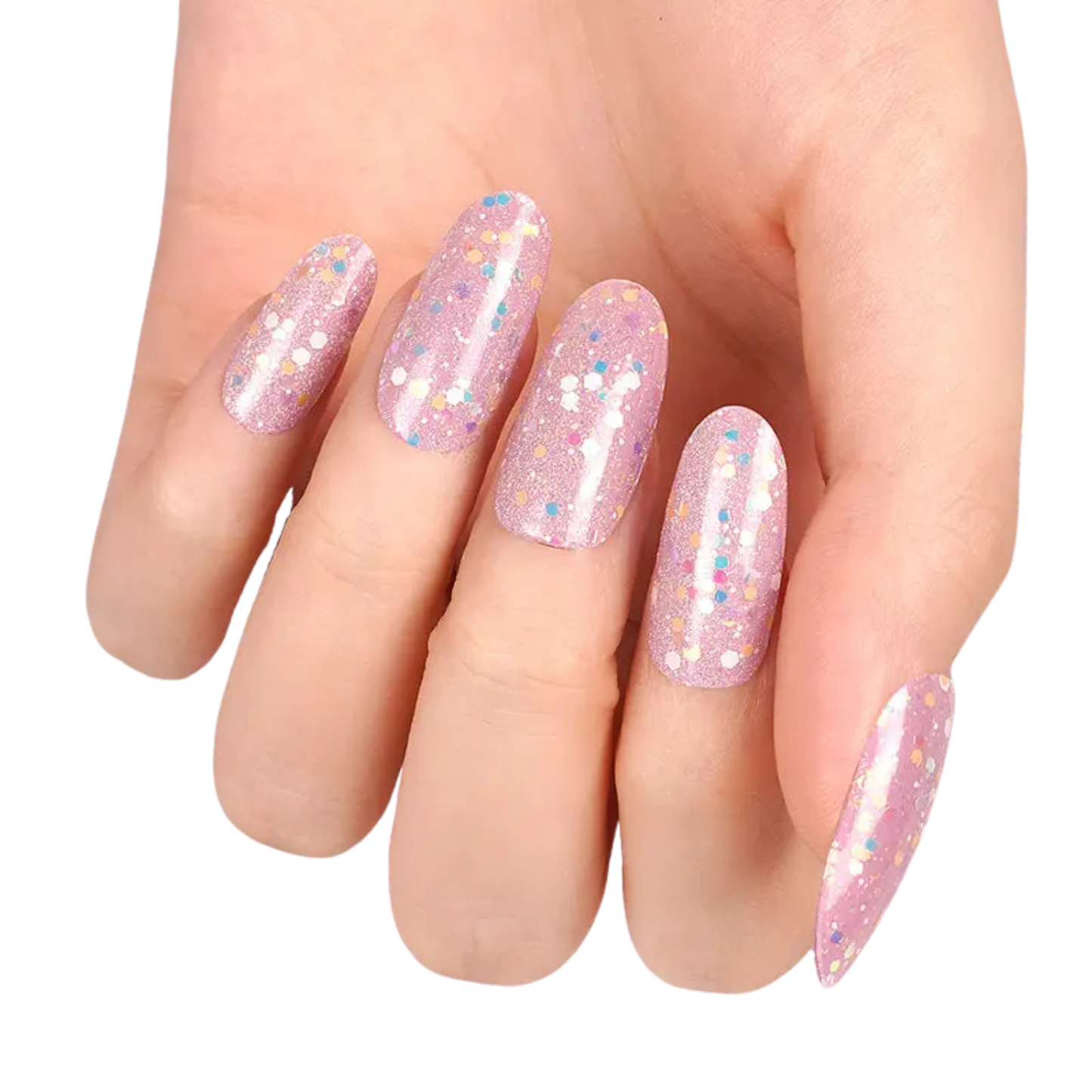Uñas Gel Semi curado Manicure - Rosado con Escarcha que brilla en la oscuridad