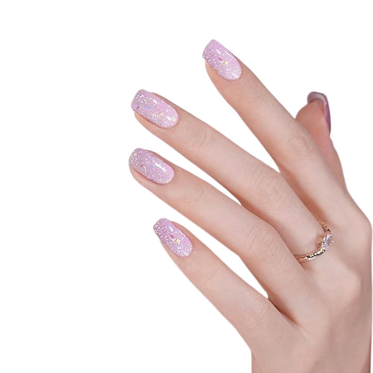 Uñas Gel Semi curado Manicure - Rosado con Escarcha que brilla en la oscuridad