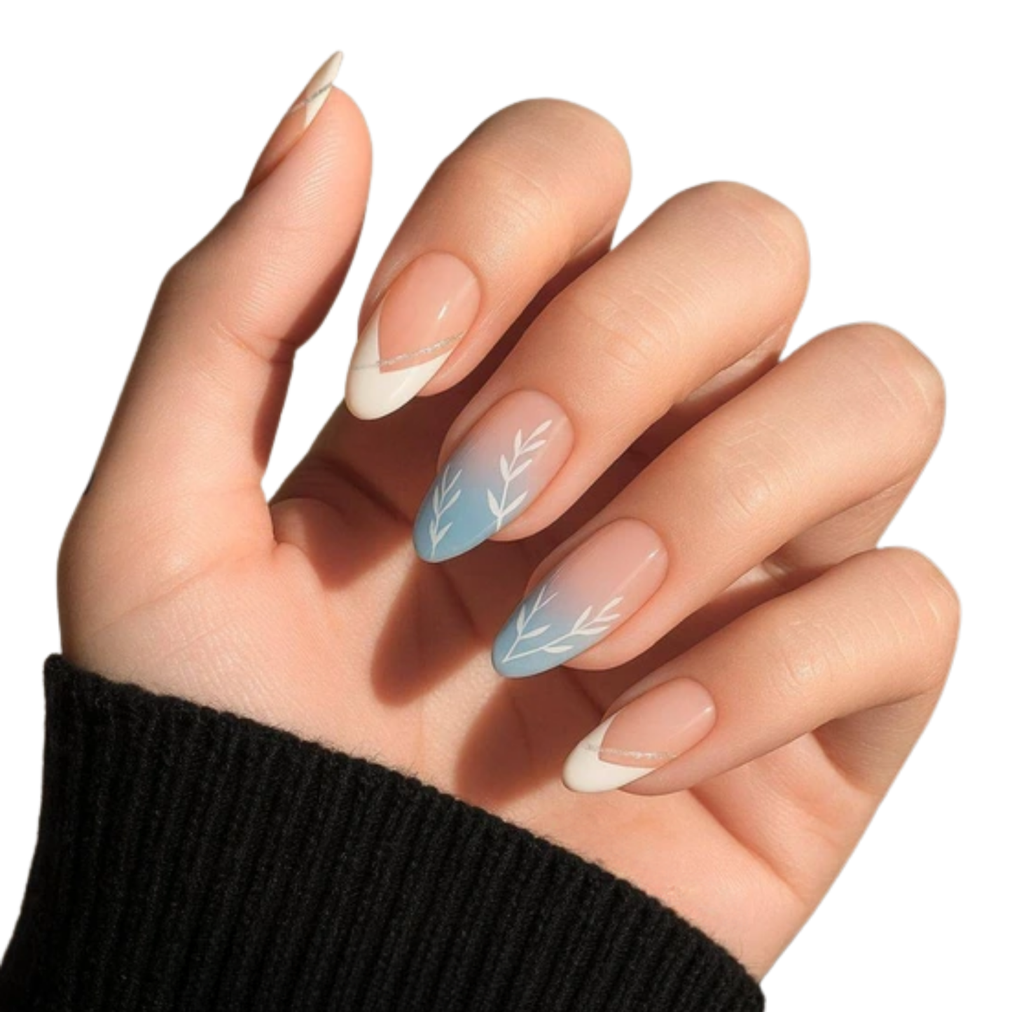 Uñas Gel Semi curado Manicure - Degradé Azul pastel y Francesa Blanca