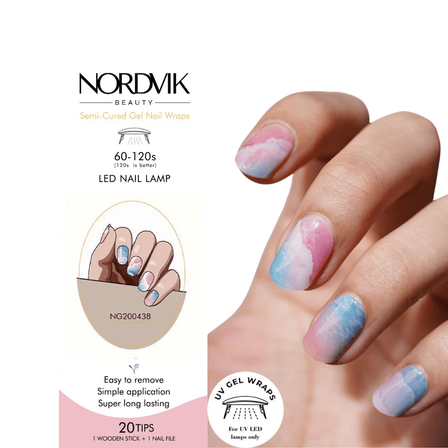 Uñas Gel Semi curado Manicure - Marmoledo Rosa y Azul pastel - Nordvik London