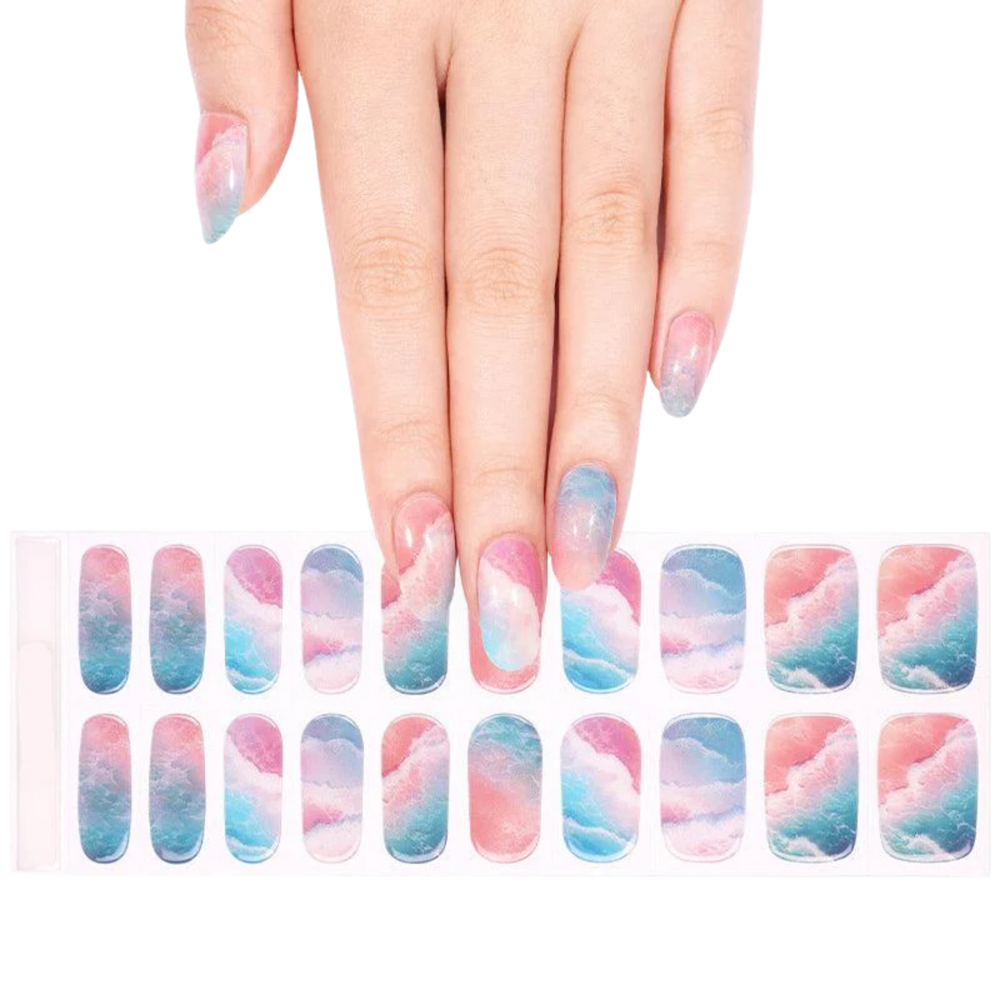 Uñas Gel Semi curado Manicure - Marmoledo Rosa y Azul pastel
