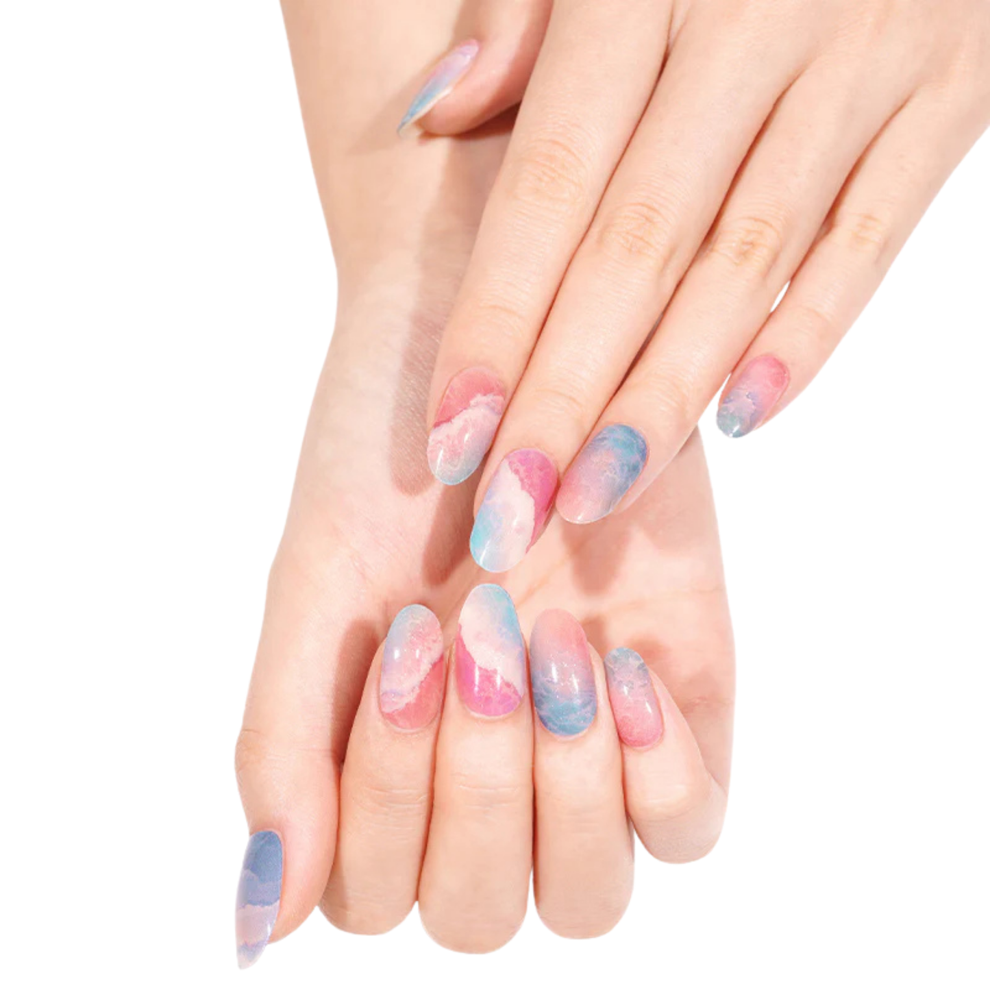 Uñas Gel Semi curado Manicure - Marmoledo Rosa y Azul pastel
