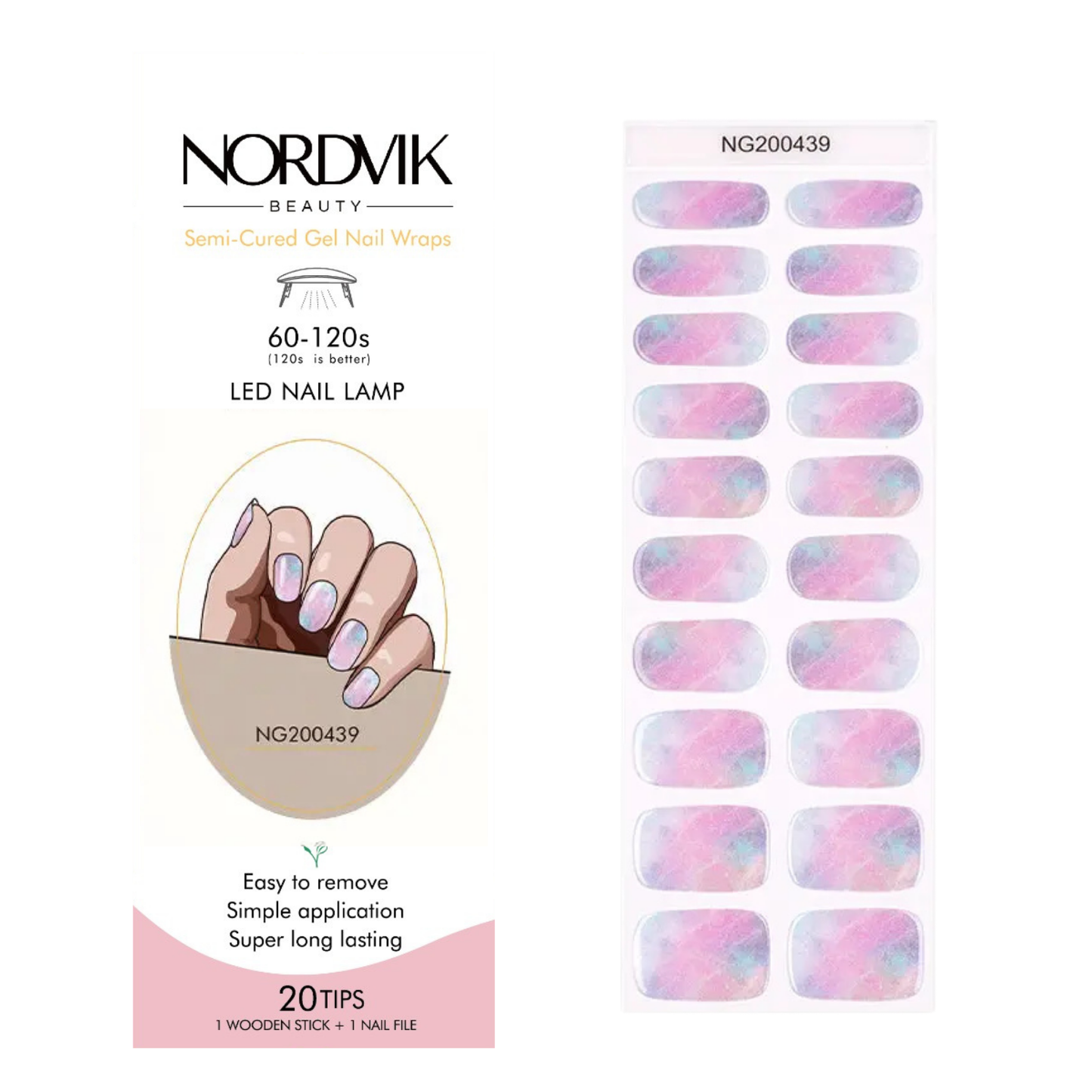 Uñas Gel Semi curado Manicure - Galaxy Rosa Lila con Brillo