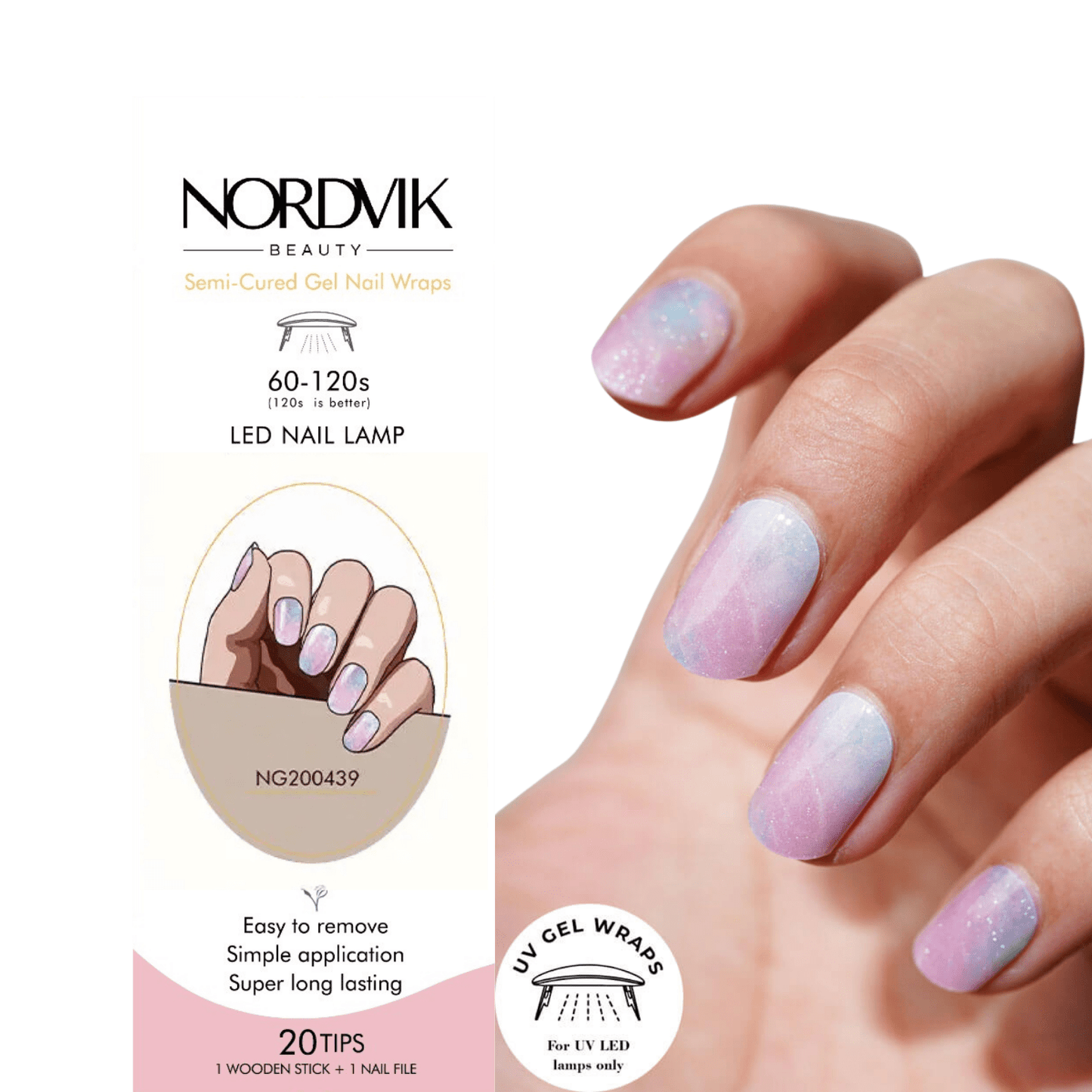 Uñas Gel Semi curado Manicure - Galaxy Rosa Lila con Brillo - Nordvik London