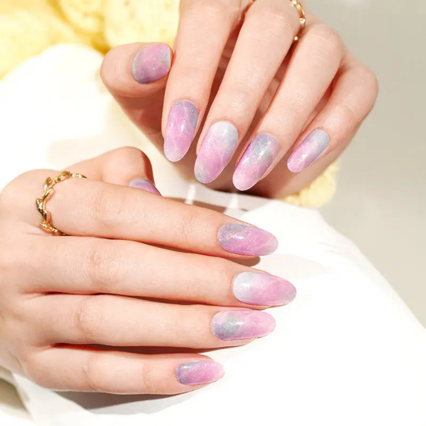 Uñas Gel Semi curado Manicure - Galaxy Rosa Lila con Brillo