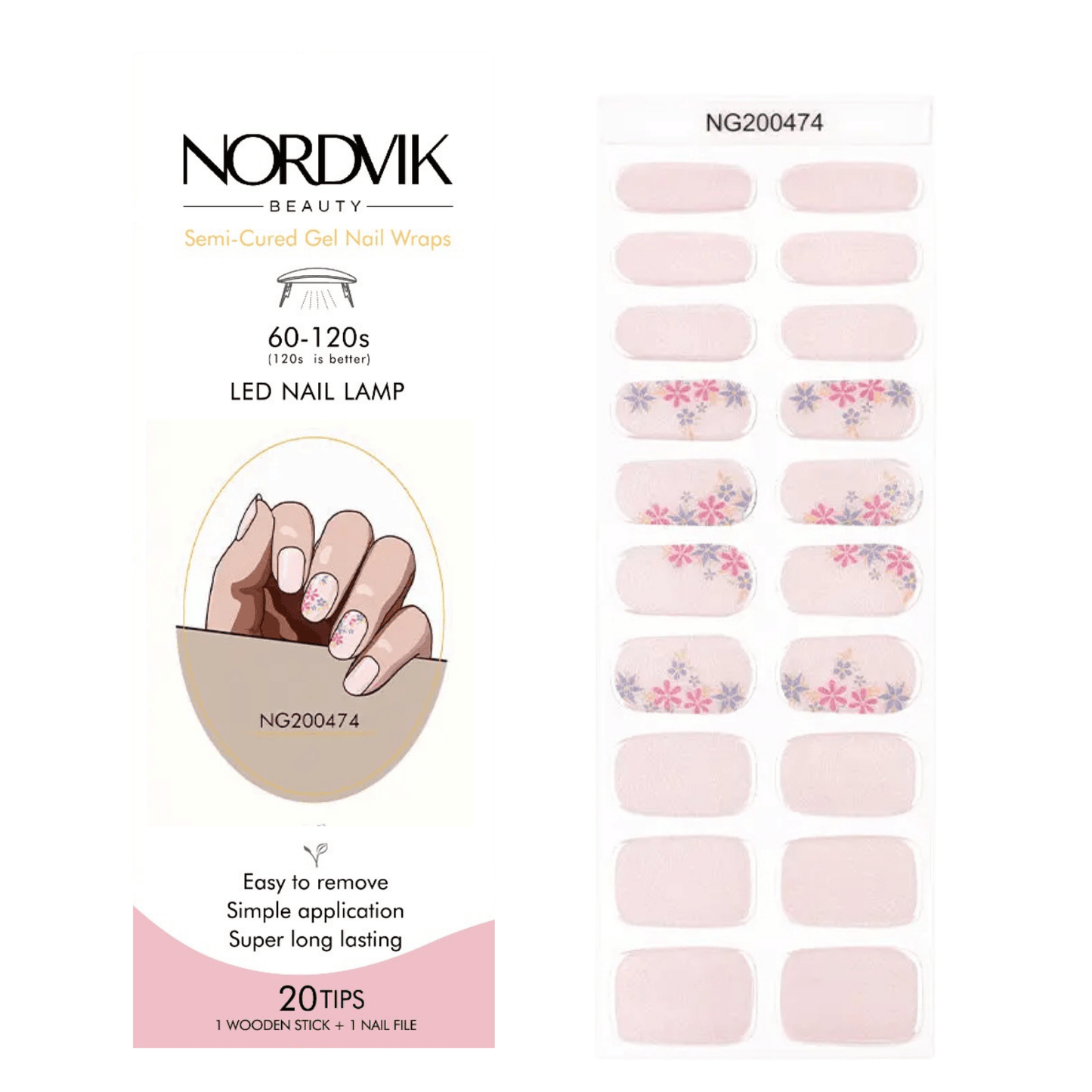 Uñas Gel Semi curado Manicure - Rosado Perlado detalle Flores lila - Nordvik London