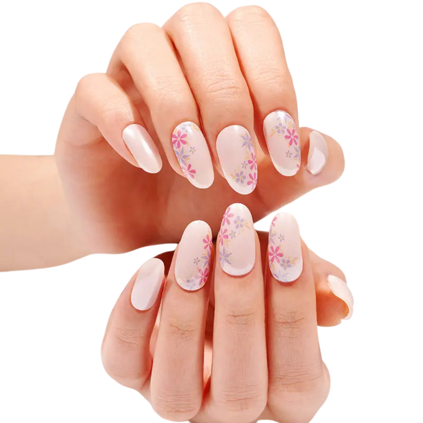 Uñas Gel Semi curado Manicure - Rosado Perlado detalle Flores lila