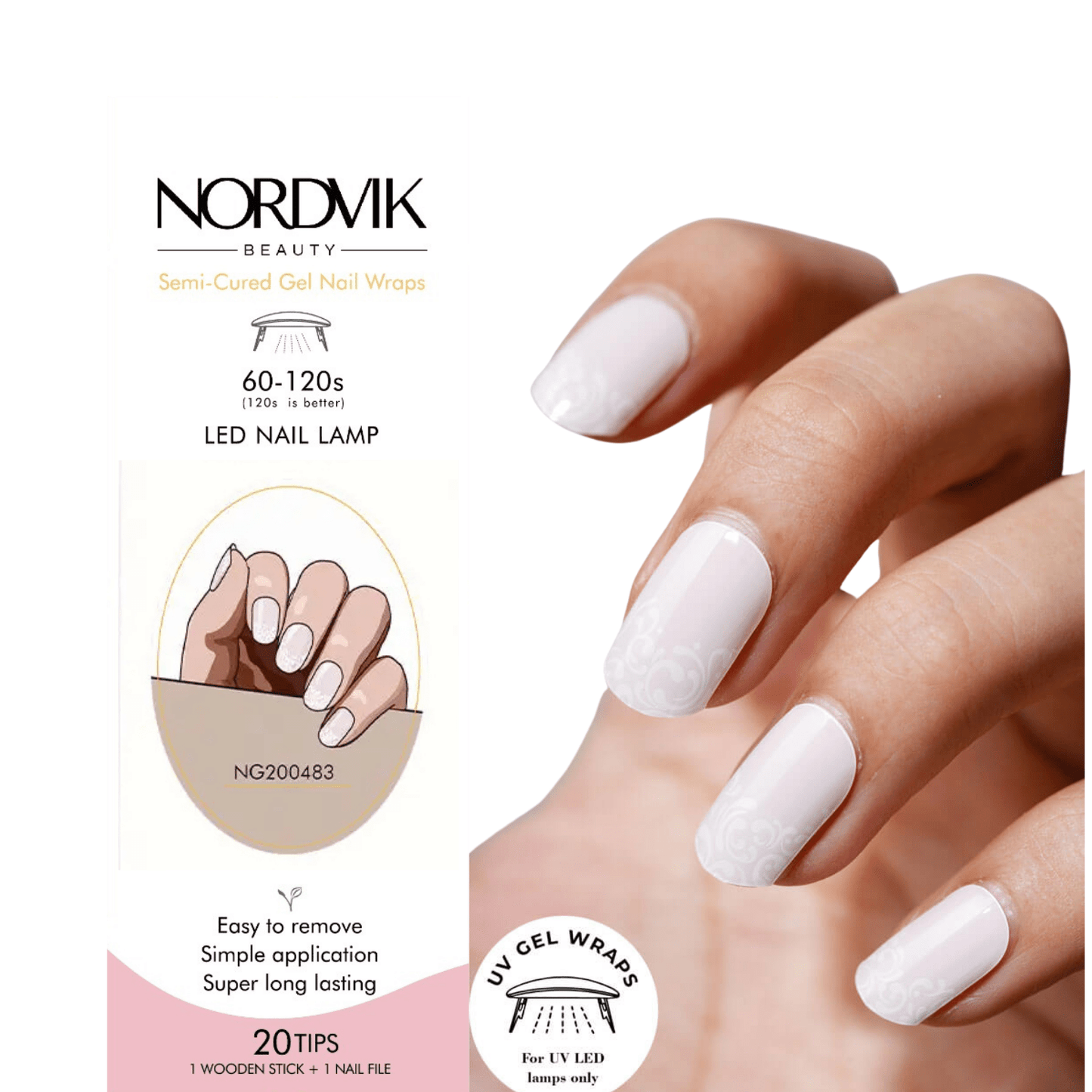 Uñas Gel Semi curado Manicure - Nudes Blancas Diseño Floral - Nordvik London