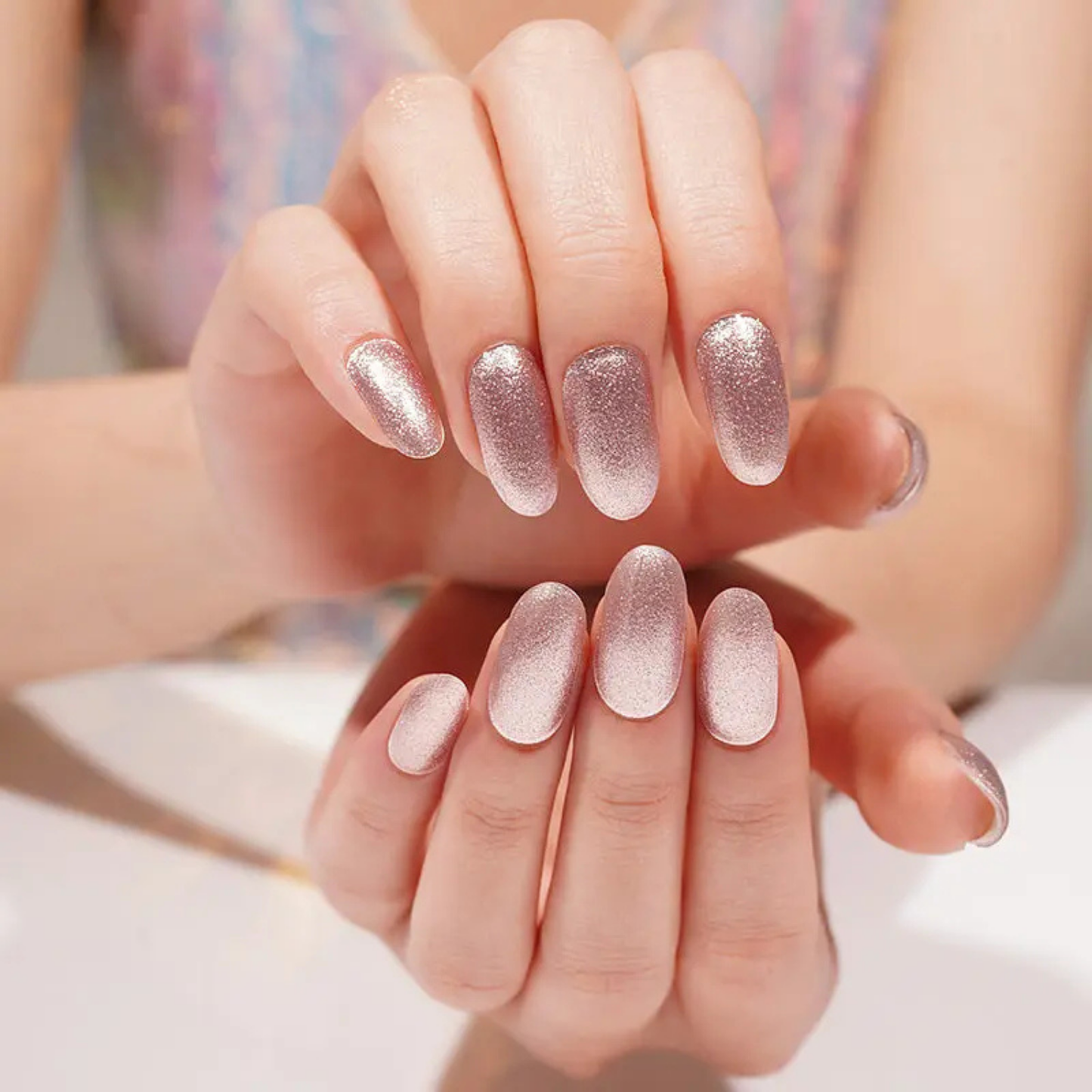 Uñas Gel Semi curado Manicure - Rosadas Metalizadas