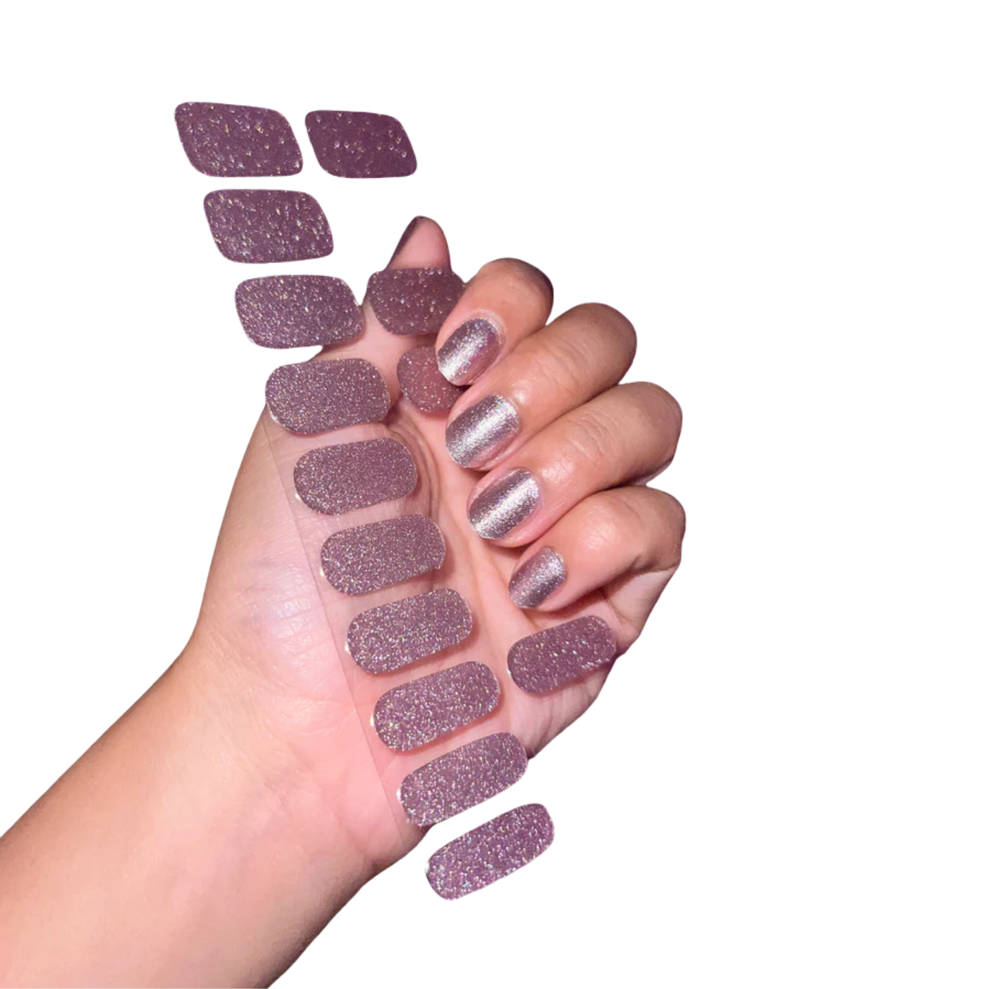 Uñas Gel Semi curado Manicure - Rosadas Metalizadas