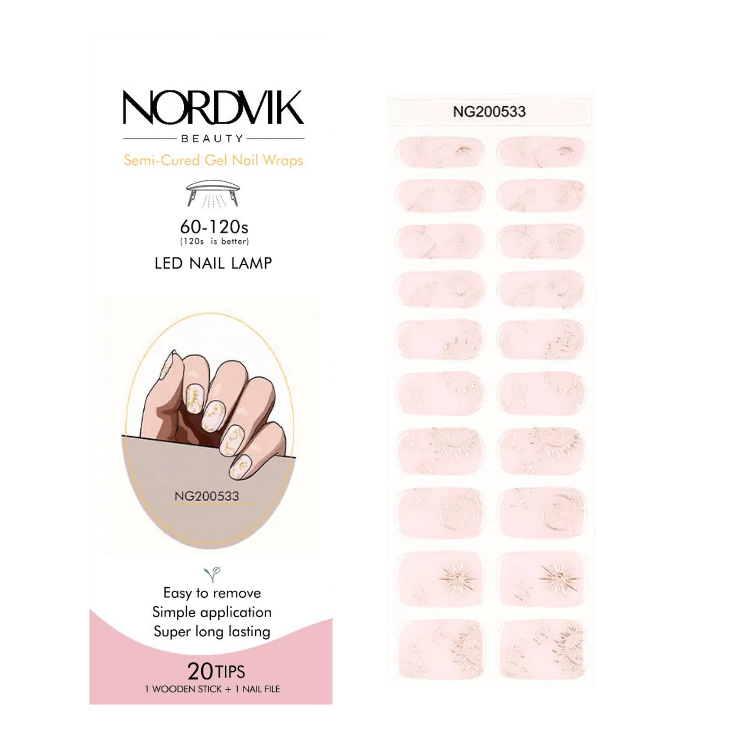 Uñas Gel Semi curado Manicure - Rosa Pastel Misticas Sol y Luna Dorados - Nordvik London