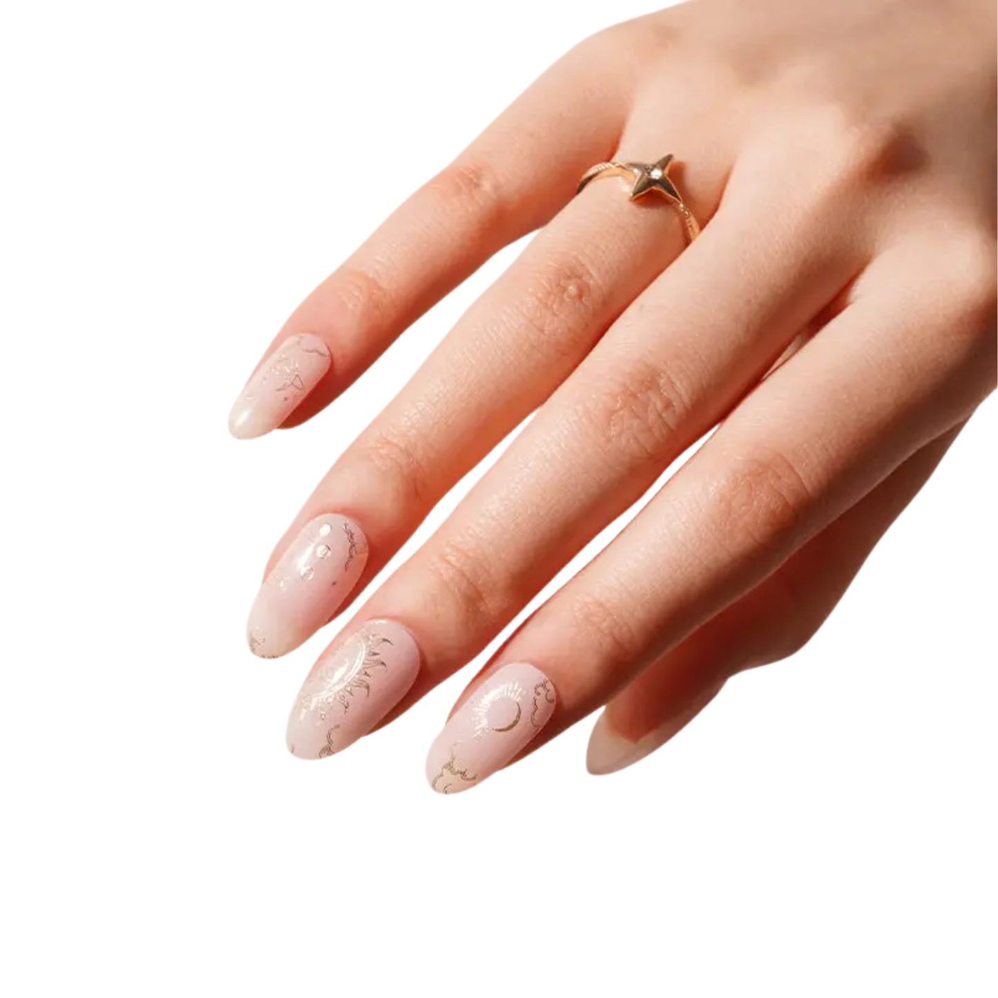 Uñas Gel Semi curado Manicure - Rosa Pastel Misticas Sol y Luna Dorados