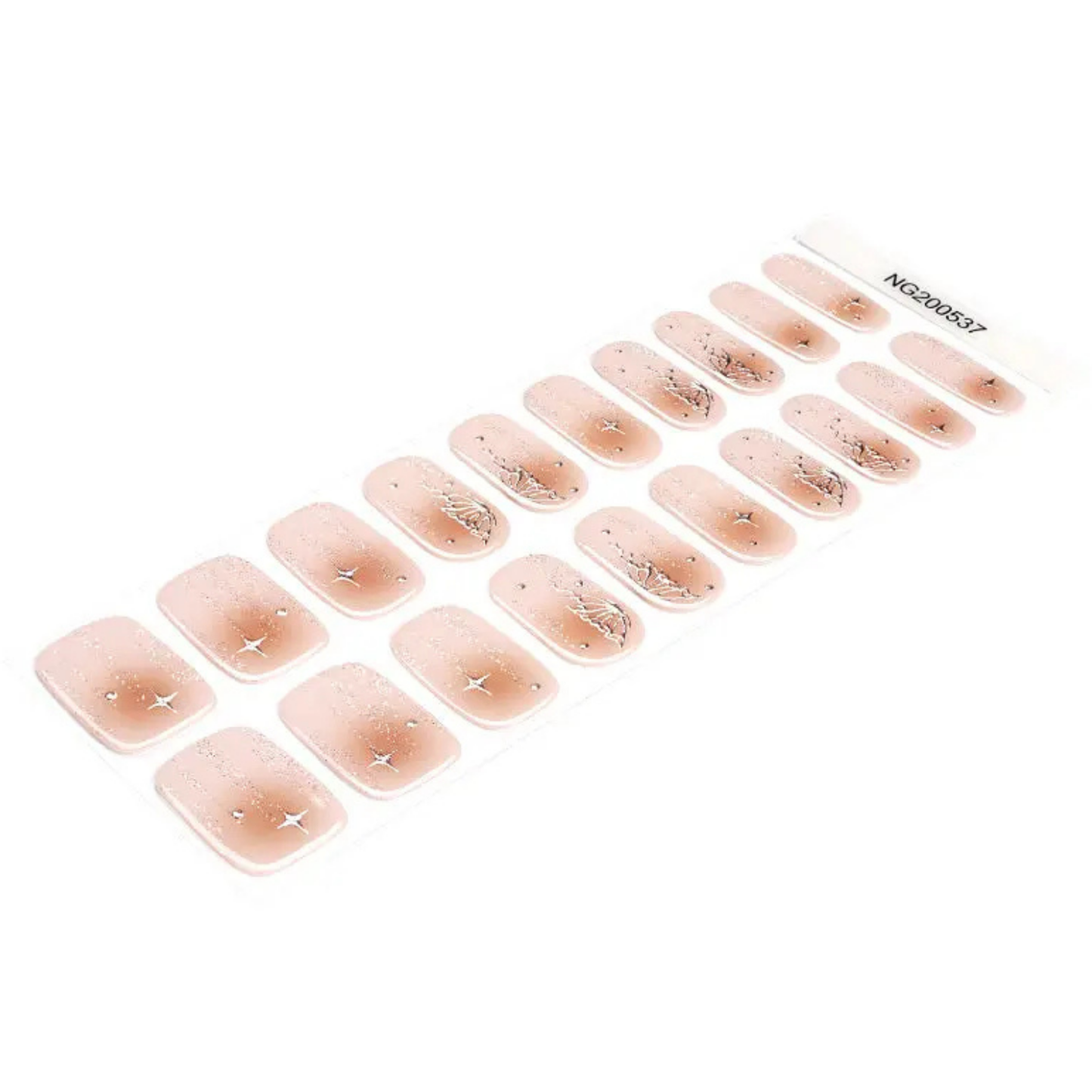 Uñas Gel Semi curado Manicure - Nude con Alas de Mariposa Plateadas