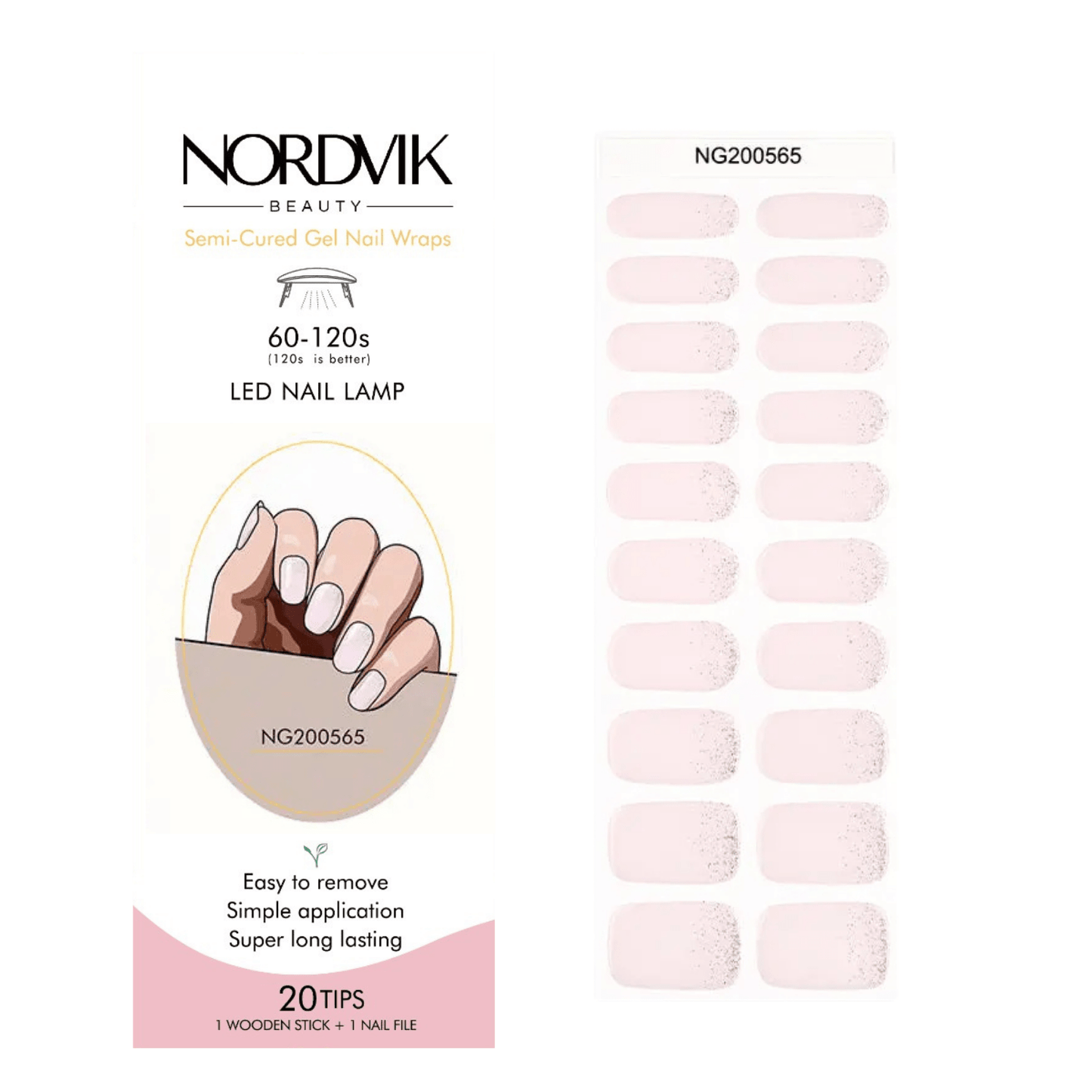 Uñas Gel Semi curado Manicure - Rosa Claro Degradé con Brillo - Nordvik London