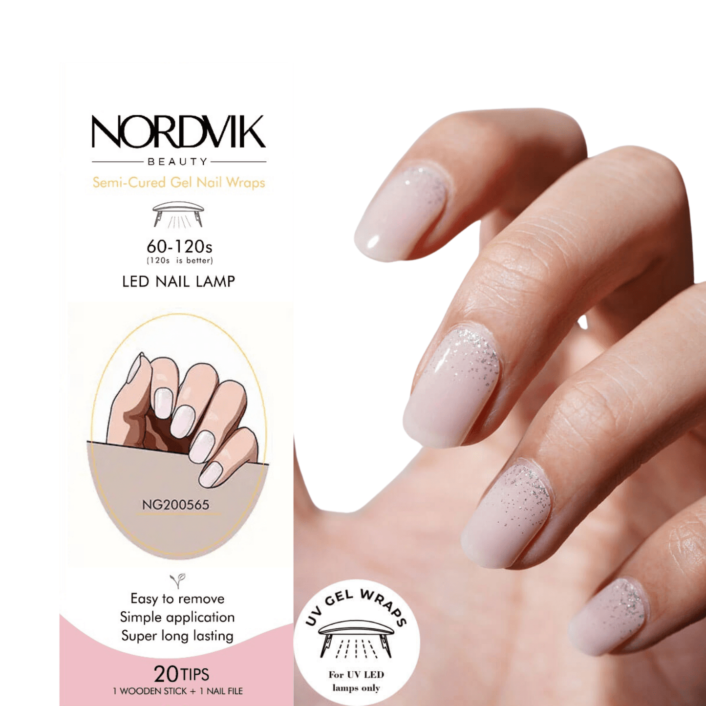 Uñas Gel Semi curado Manicure - Rosa Claro Degradé con Brillo - Nordvik London