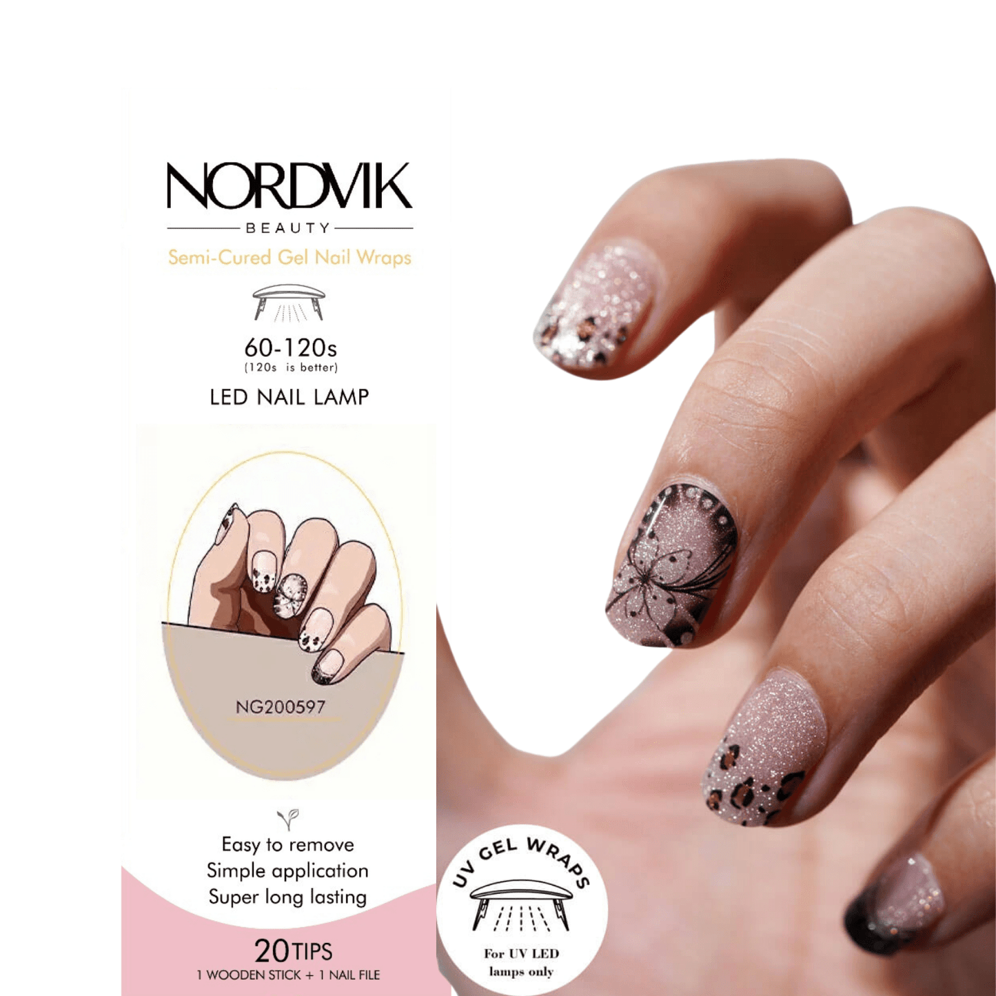 Uñas Gel Semi curado Manicure - Francesas Mariposas Dark - Nordvik London