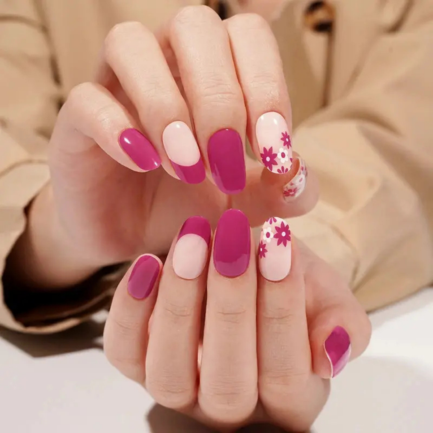 Uñas Gel Semi curado Manicure - Fuscia Primavera Floral
