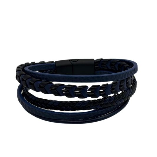 Pulsera Ecocuero Azul y Negro - Silver