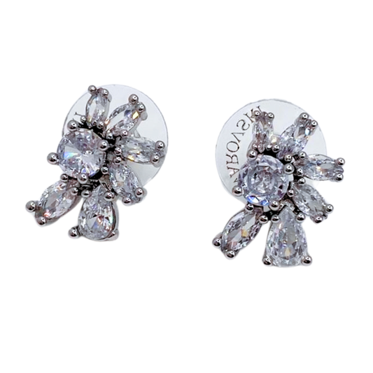 Aros Media Flor Cristales - Silver