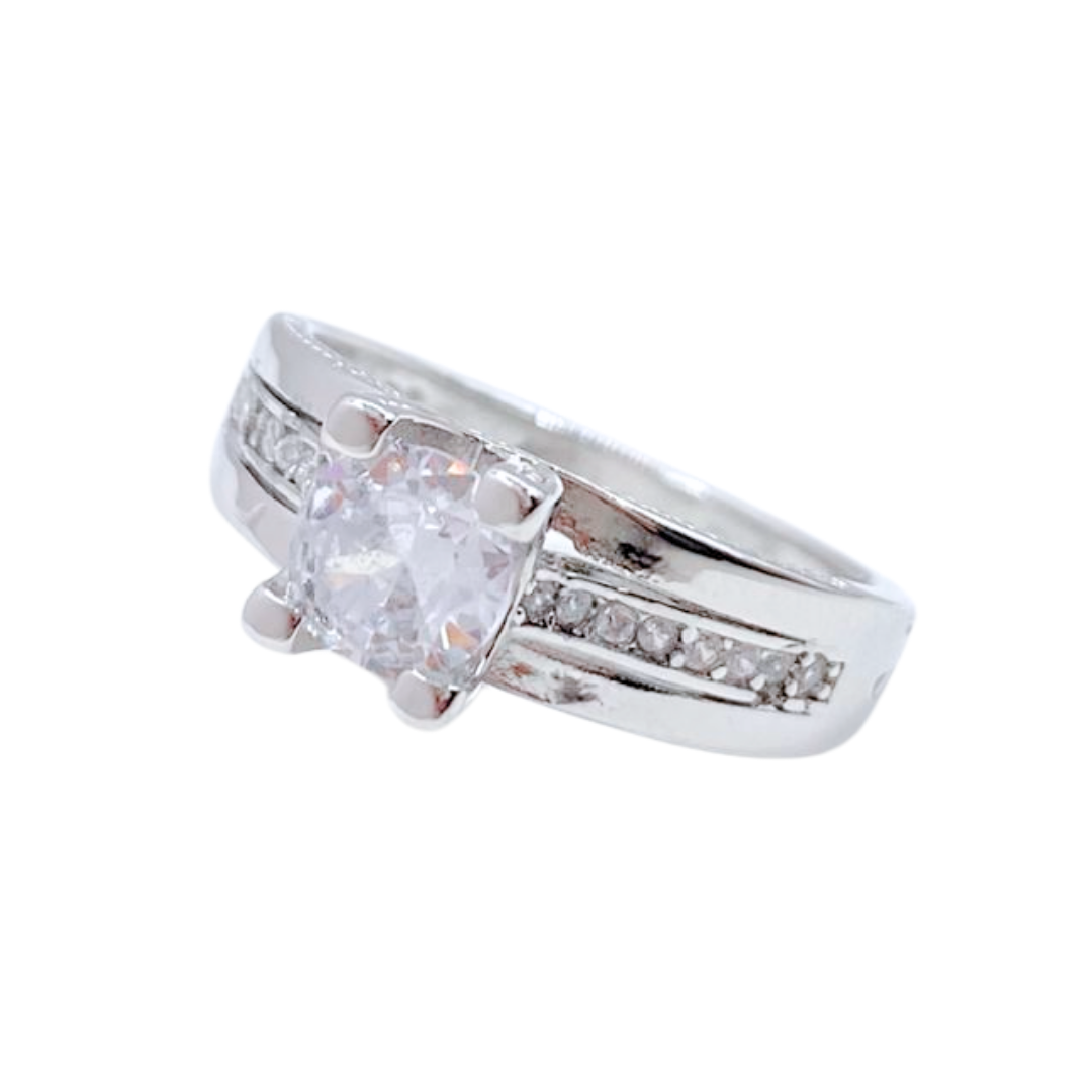 Anillo Solitario Medio Cintillo Central Pavé - Silver