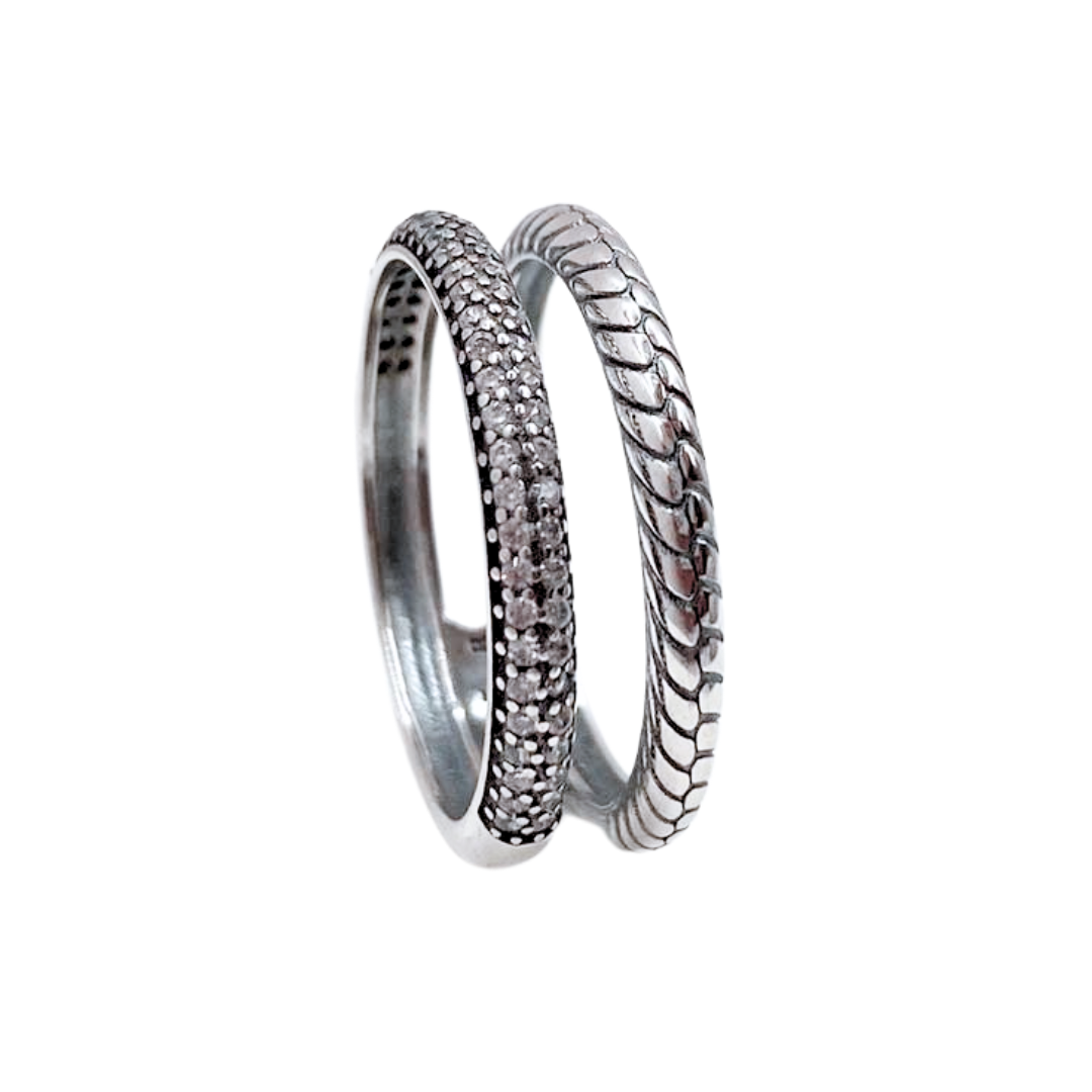 Anillo Doble Cintillo y Tallado - Silver