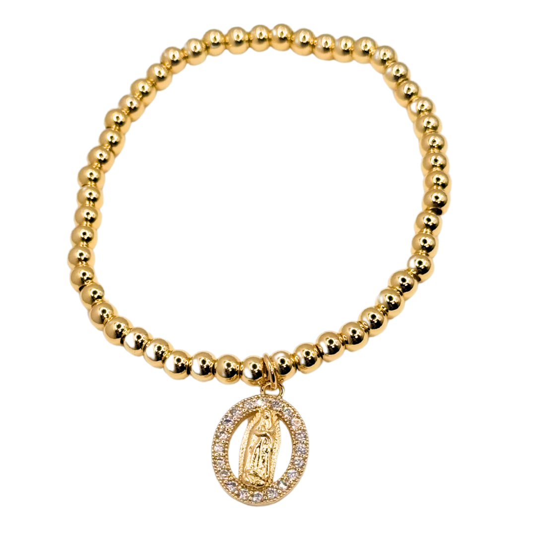 Pulsera Cuentas Doradas Virgen María - Gold
