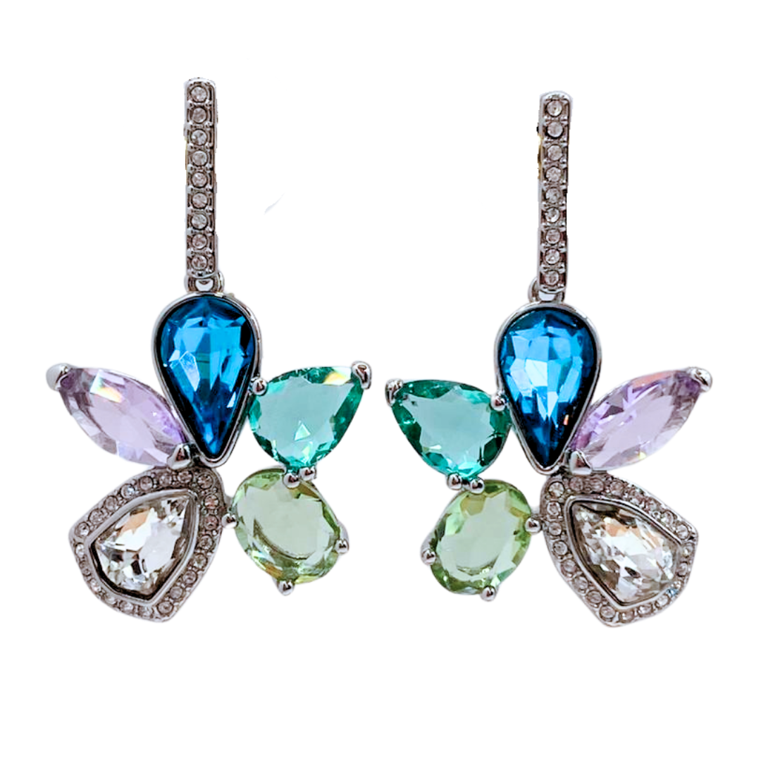 Aros Colgantes Flor de Colores - Silver