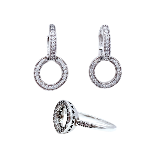 Conjunto Anillo y Aros Círculo Doble - Silver