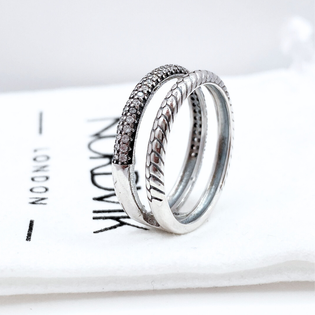 Anillo Doble Cintillo y Tallado - Silver