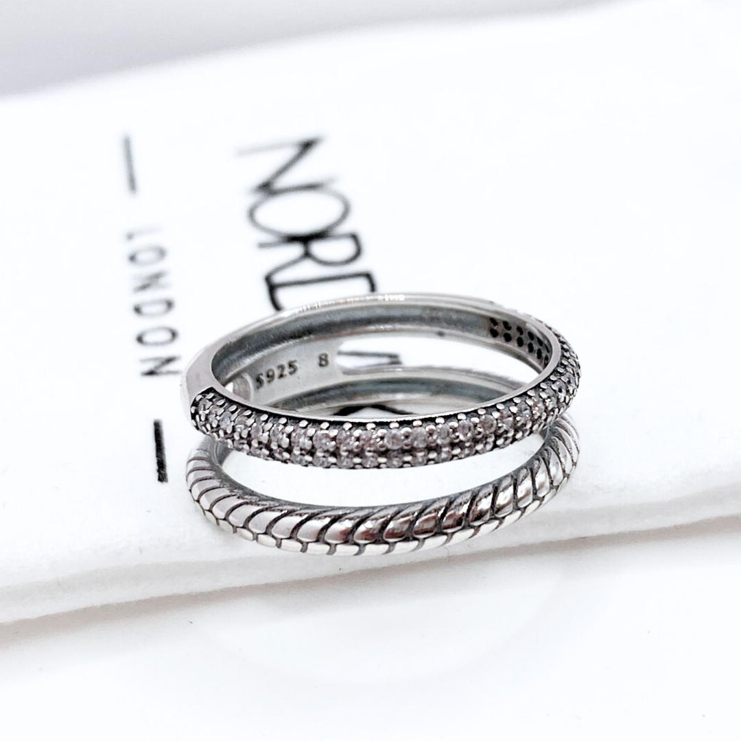 Anillo Doble Cintillo y Tallado - Silver