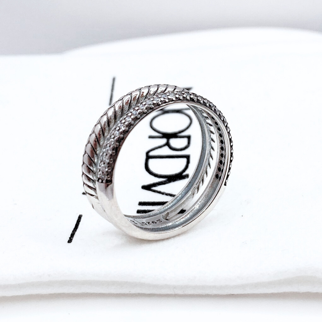 Anillo Doble Cintillo y Tallado - Silver