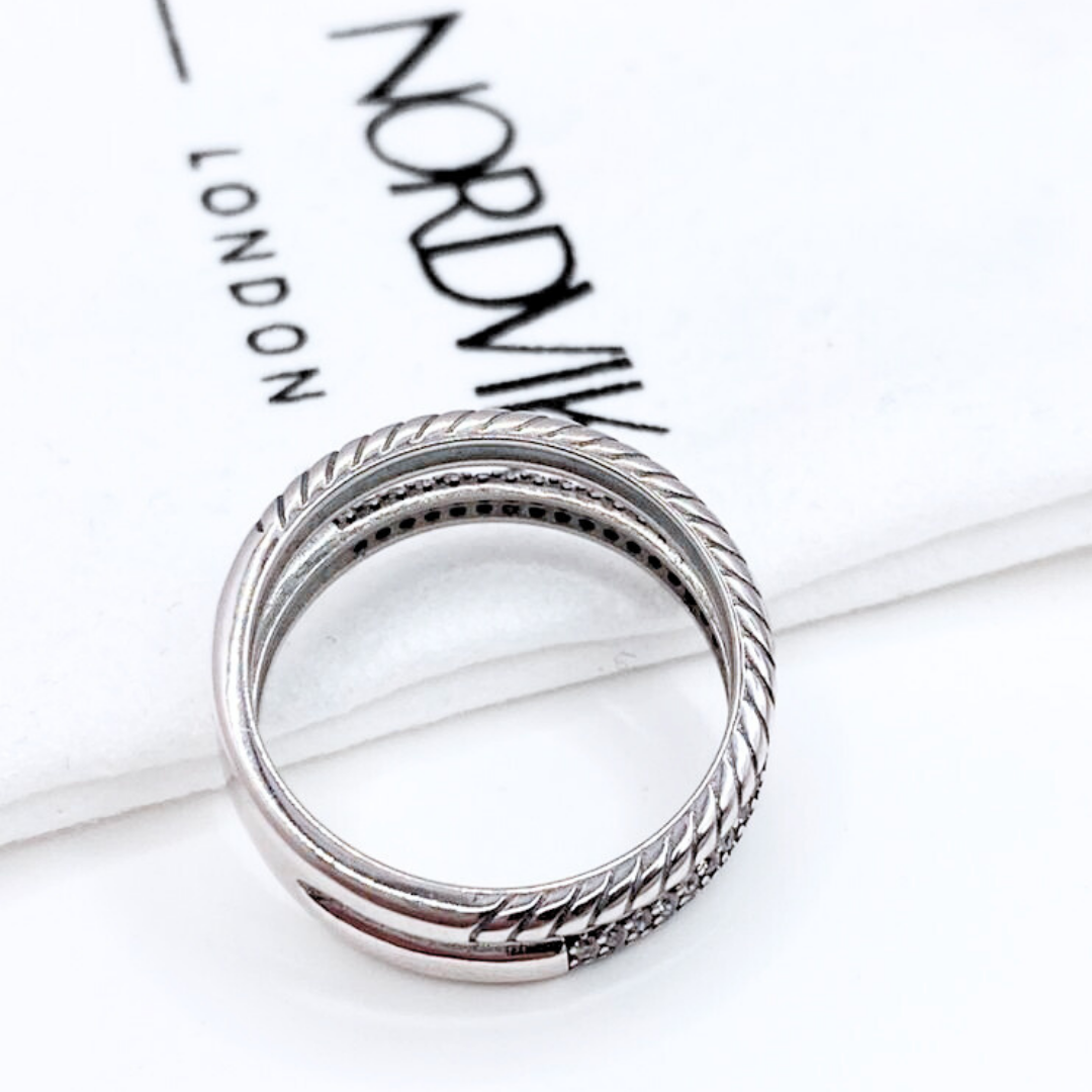 Anillo Doble Cintillo y Tallado - Silver