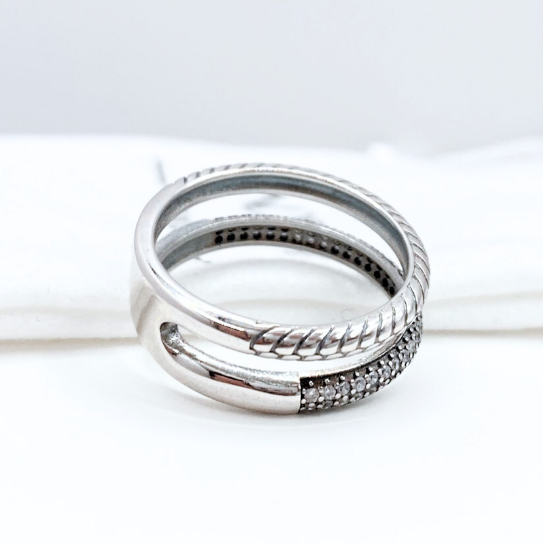 Anillo Doble Cintillo y Tallado - Silver