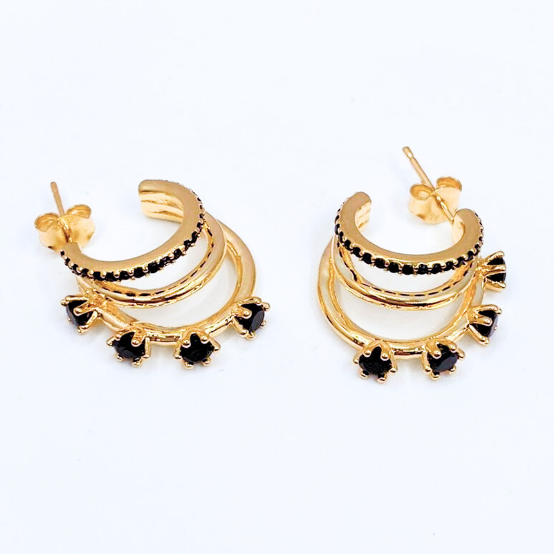 Aros Triple, Circón Negro - Gold