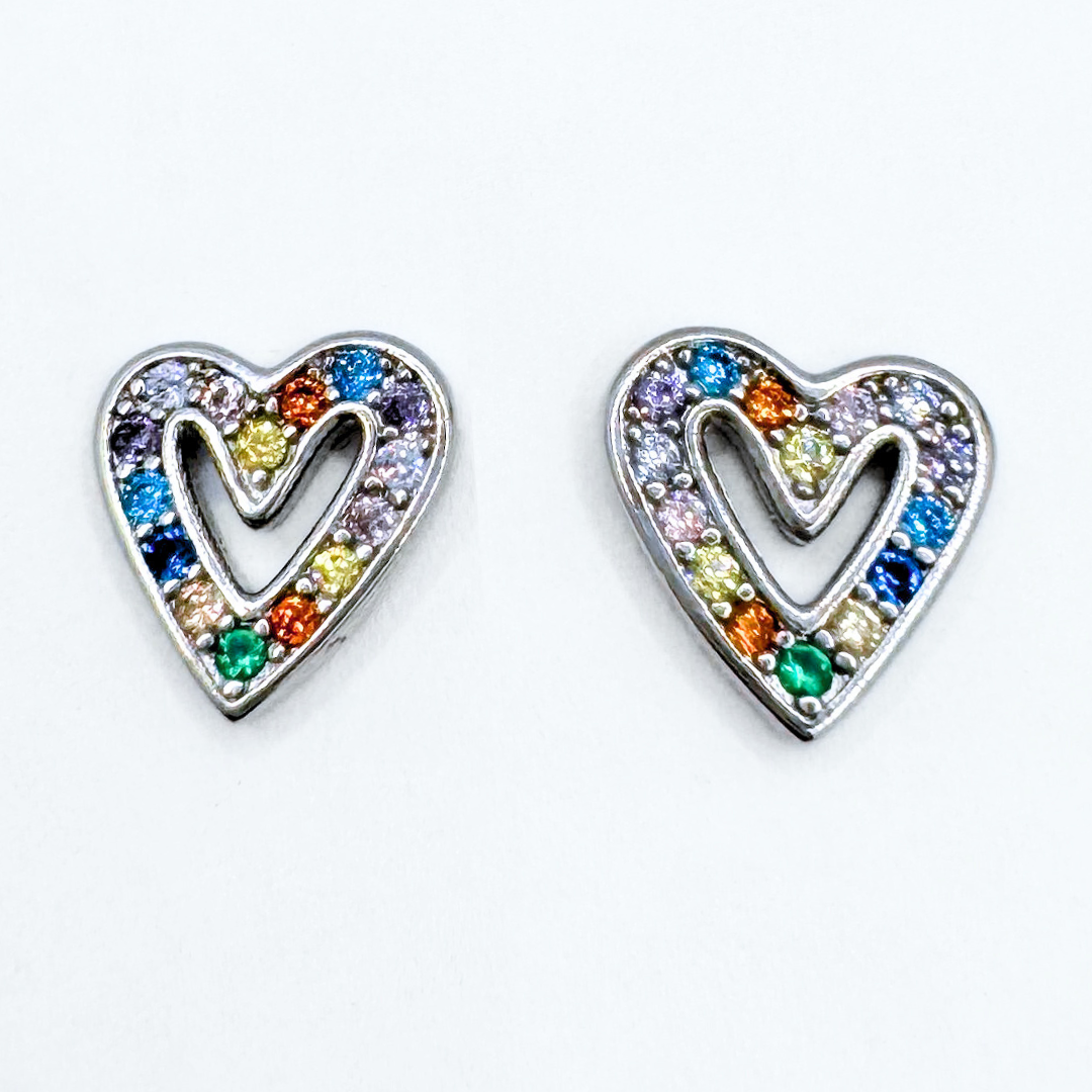 Aros Corazón Colores - Silver