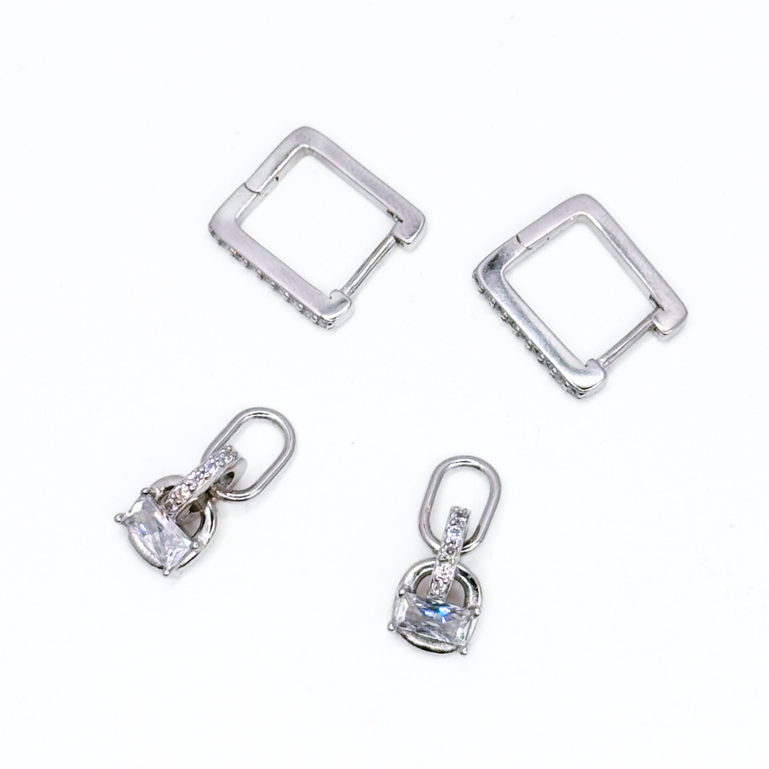 Argolla Rectangular Pavé con Dije - Silver | Rose Gold