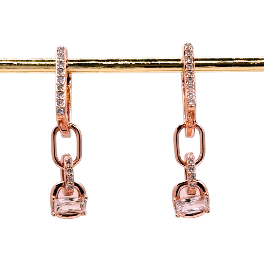 Argolla Rectangular Pavé con Dije - Silver | Rose Gold