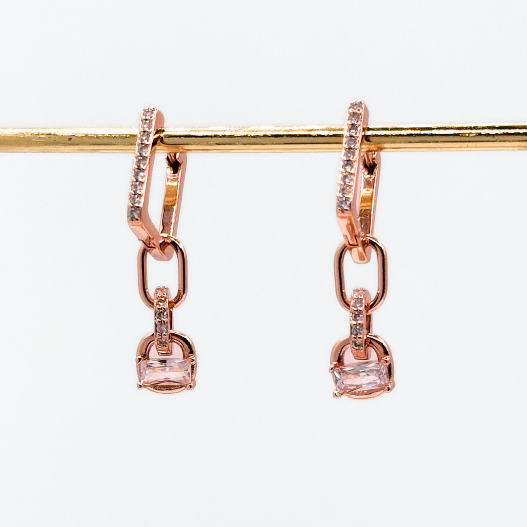 Argolla Rectangular Pavé con Dije - Silver | Rose Gold