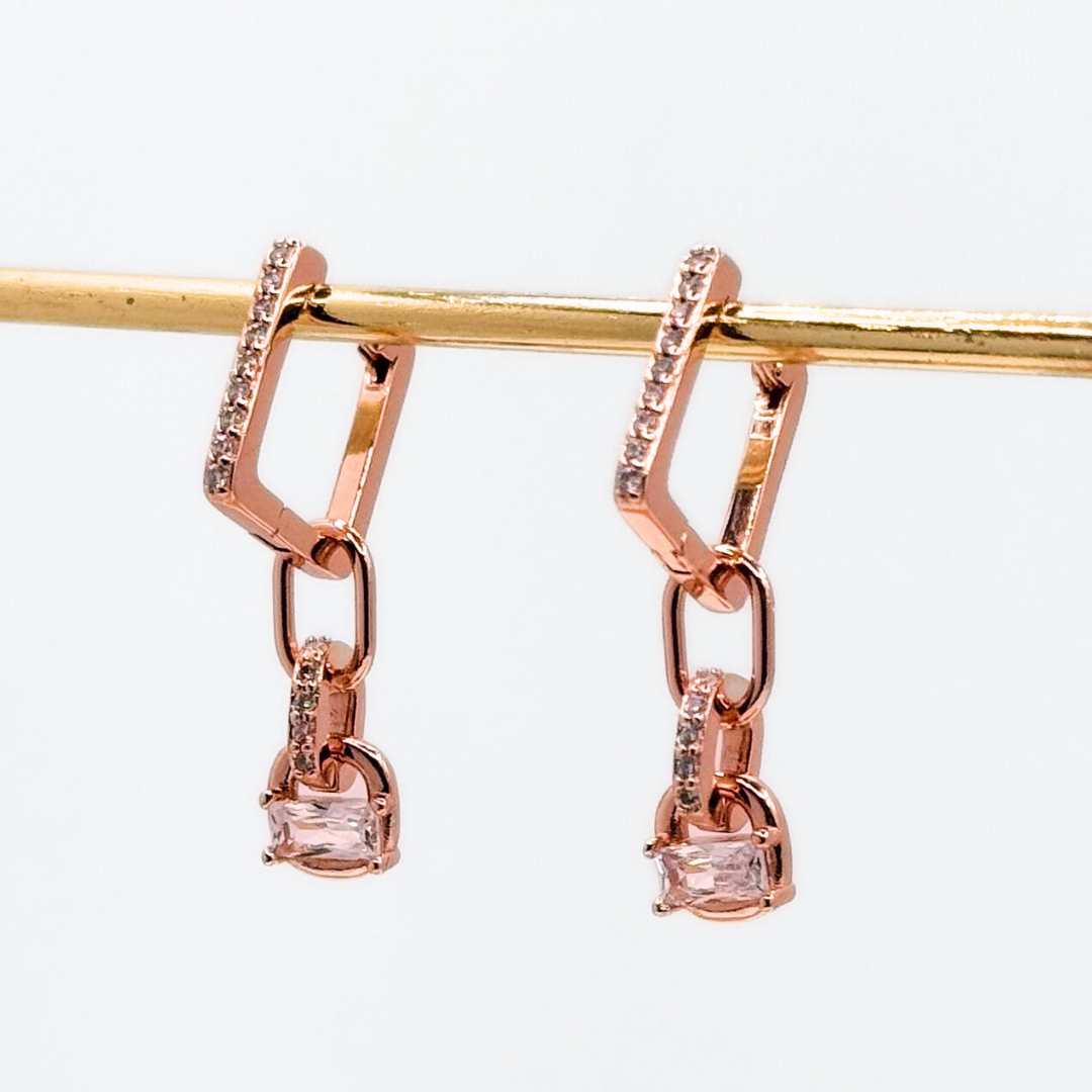 Argolla Rectangular Pavé con Dije - Silver | Rose Gold