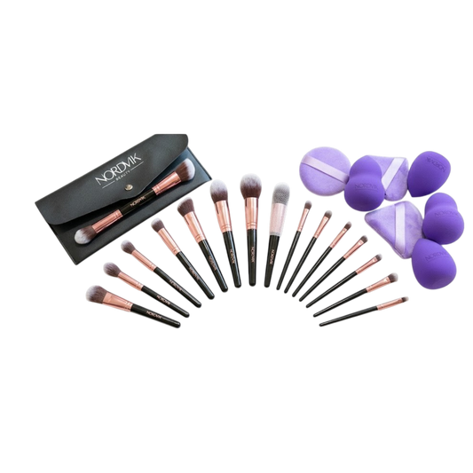 Pack Maquillaje Premium Nordvik | 10 Brochas + 7 Esponjas