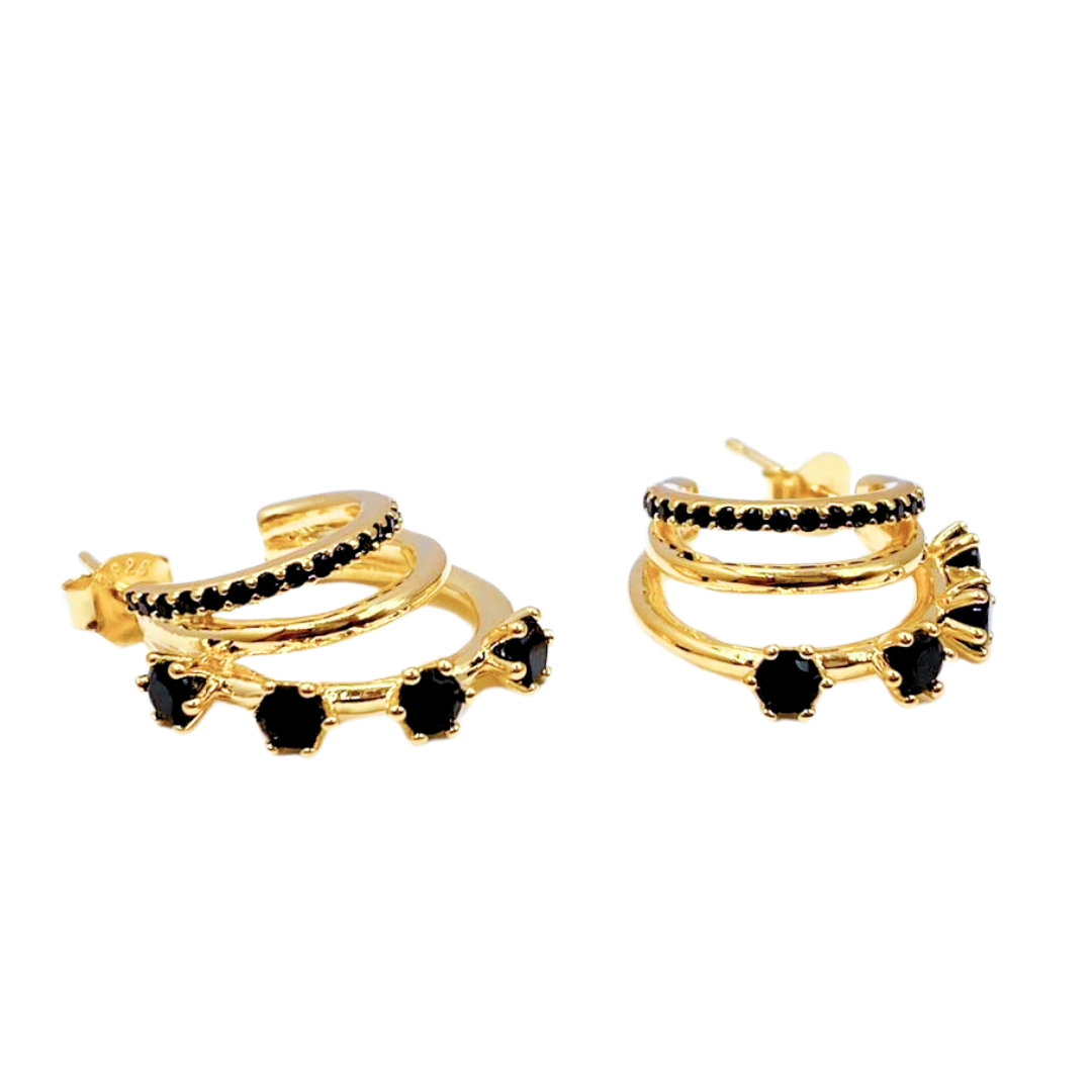 Aros Triple, Circón Negro - Gold