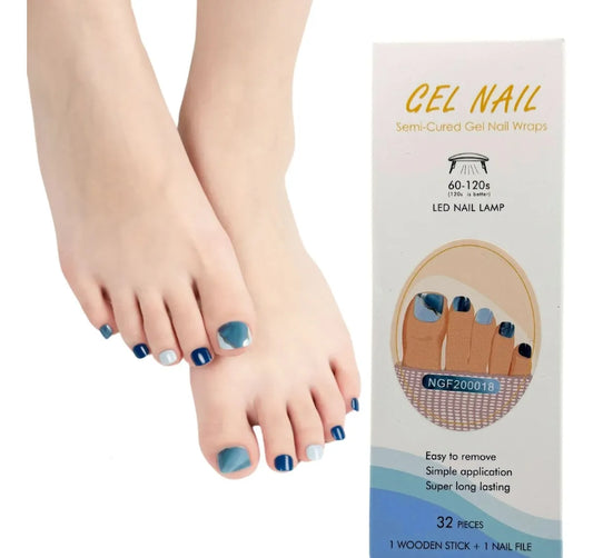 Uñas Gel Semi Curado Pedicure - Mármol Azul y Plateado