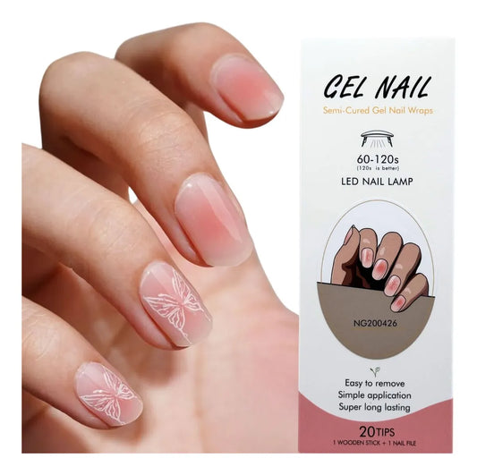 Uñas Gel Semi Curado Manicure - Rosa Ombré y Mariposas
