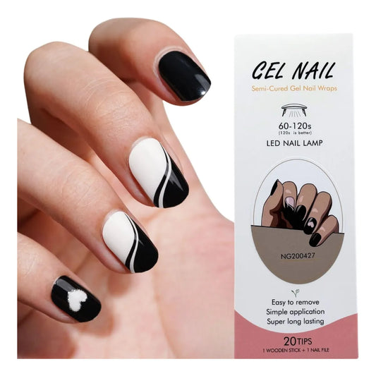 Uñas Gel Semi Curado Manicure - Blanco, Negro y Corazones