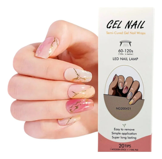 Uñas Gel Semi Curado Manicure - Mármol Pastel y Dorado