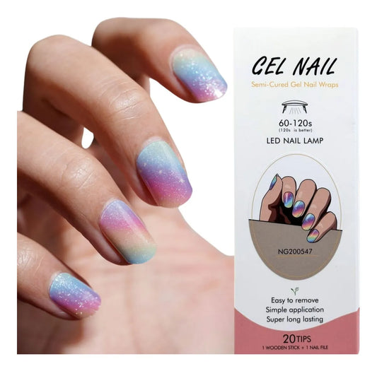 Uñas Gel Semi Curado Manicure - Rainbow Pastel Ombré